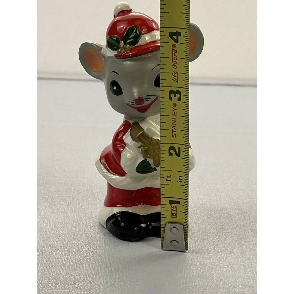 Vintage Napcoware Japan Christmas Mouse Figurine Santa Gift Ceramic 4.5